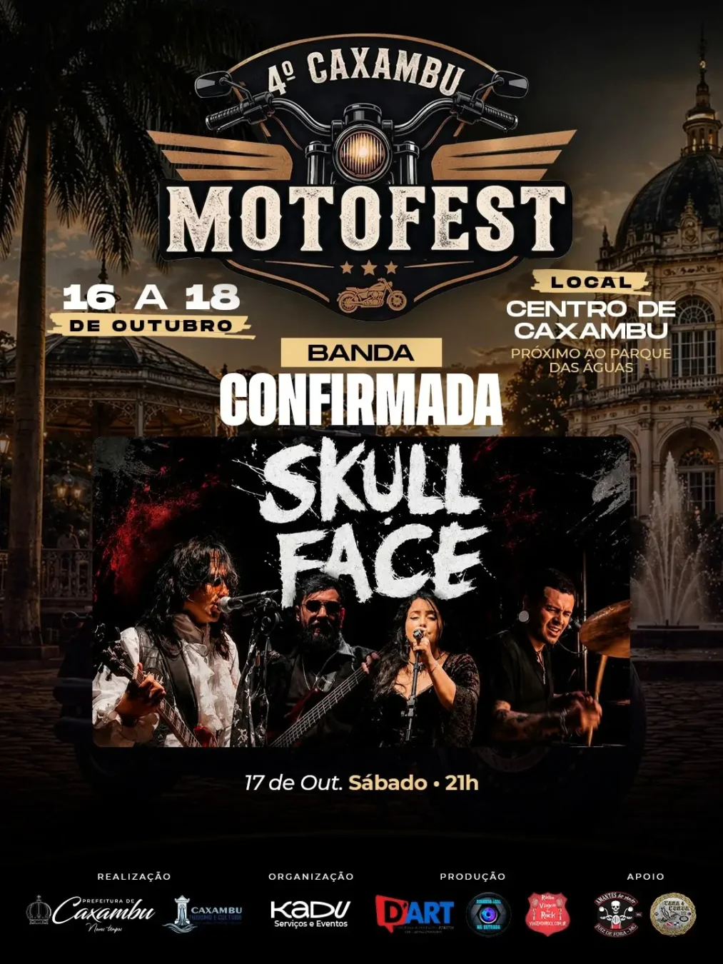 Caxambu MotoFest 2026: motociclismo e muito rock 1 Caxambu MotoFest 2026 cartaz oficial da 4ª edição com show da banda Skull Face em Minas Gerais