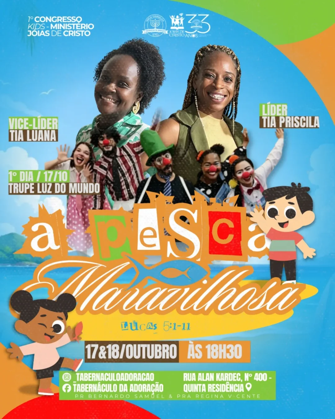 Congresso Kids Leopoldina 2026 - Cartaz oficial do evento no Tabernáculo de Adoração em Leopoldina MG