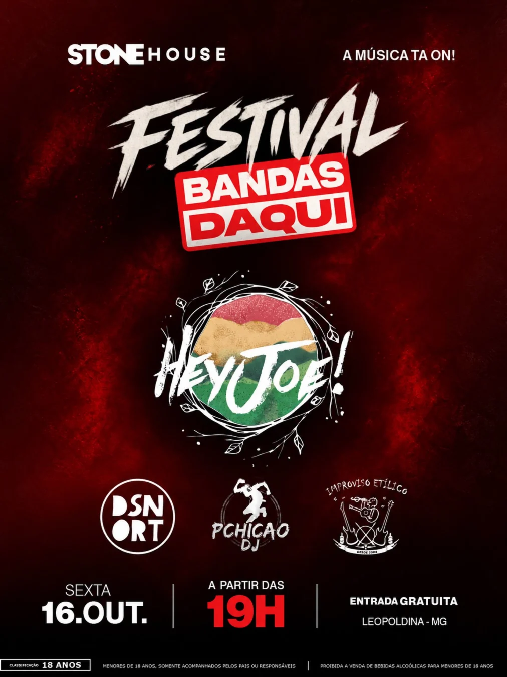 Festival Bandas Daqui Leopoldina 2026 1 Cartaz do Festival Bandas Daqui Leopoldina 2026 na Stone House