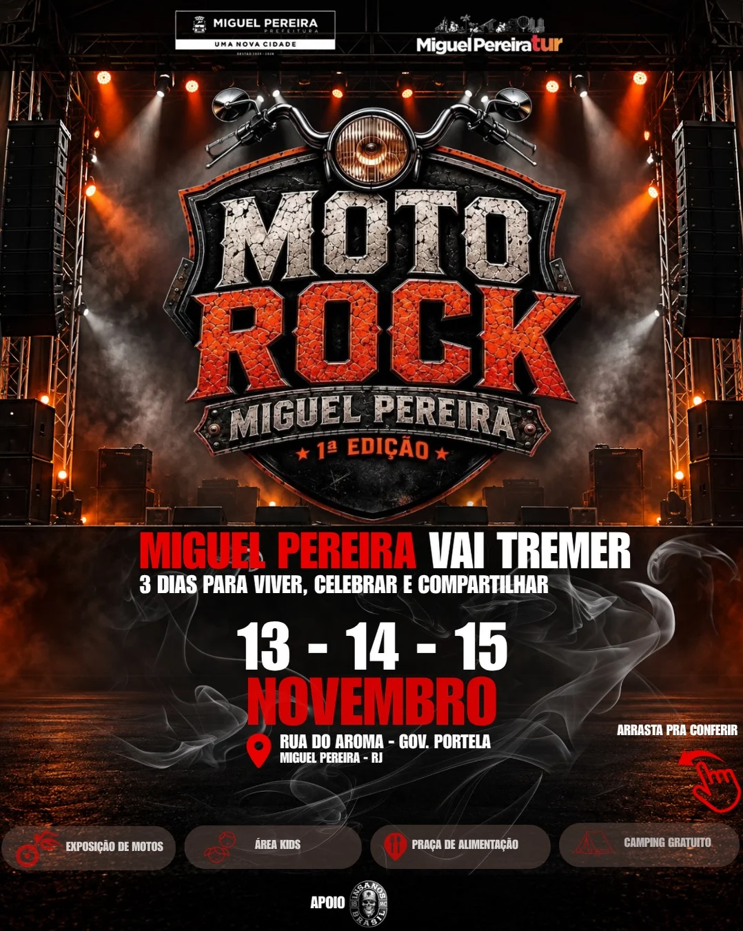 Cartaz do Moto Rock Miguel Pereira 2026 na Rua do Aroma